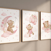 Bear nursery print, Nursery decor girl wall art, pink nursery art, bear nursery wall art, teddy bear, nursery wall art, bear print nursery