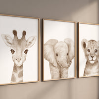Nursery wall art animals, gray nursery, gender neutral nursery, neutral nursery, baby room decor, bear, elephant, giraffe, animal prints
