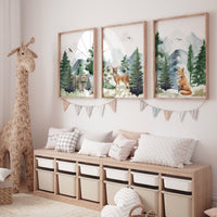 Nursery decor woodland, mountain wall art, tree nursery decor, adventure theme nursery, forest, sage green, green nursery, woodland animals