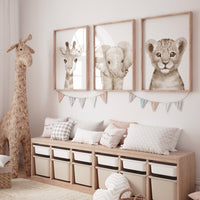 Nursery wall art animals, gray nursery, gender neutral nursery, neutral nursery, baby room decor, bear, elephant, giraffe, animal prints