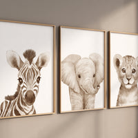 Nursery wall art animals, gray nursery, gender neutral nursery, neutral nursery, baby room decor, zebra, elephant, bear, animal prints