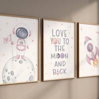 Pink Space nursery, girls Room Decor, Space Nursery Prints, Playroom Decor,space wall art, Outer Space Nursery Wall Art, Rocket Ship
