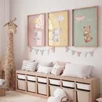 Nursery decor girl animals, flower nursery, animal nursery, girls nursery, Nursery wall art girl elephant, girl nursery wall decor, floral