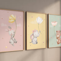 Nursery decor girl animals, flower nursery, animal nursery, girls nursery, Nursery wall art girl elephant, girl nursery wall decor, floral