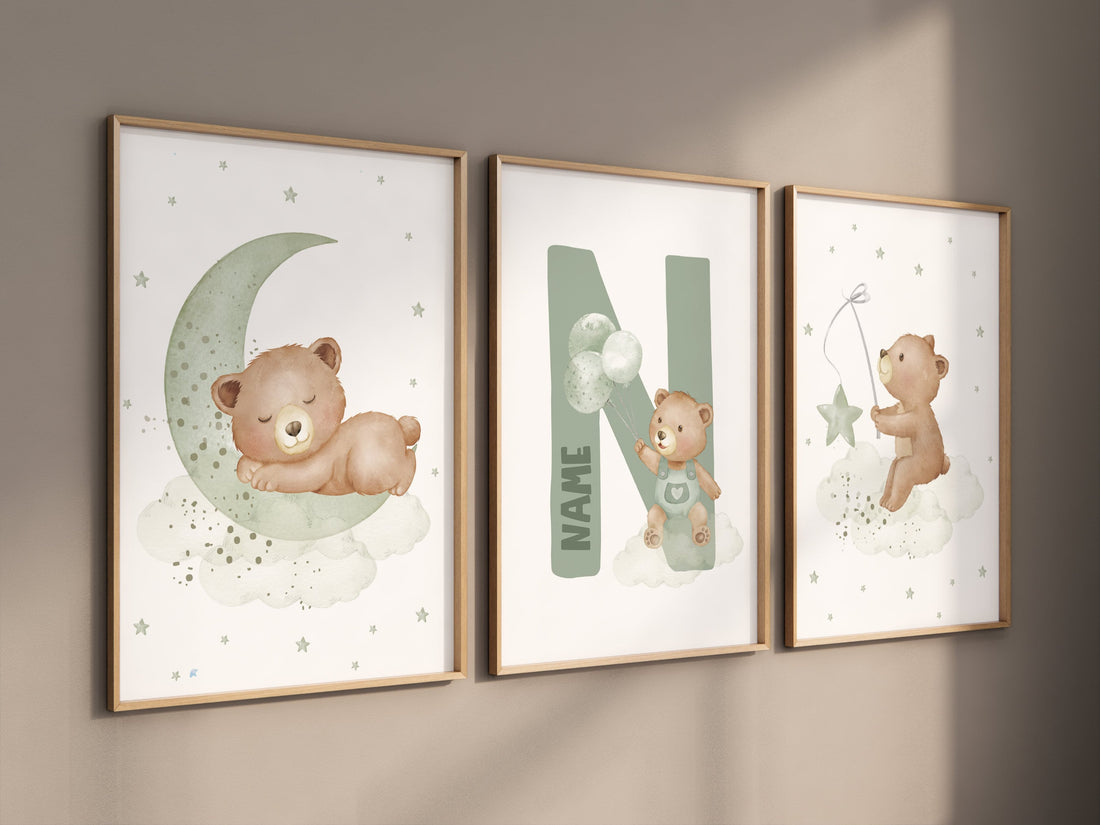 Nursery decor bear, nursery decor boy, sage green nursery, sage nursery, bear nursery print, teddy bear decor, nursery wall art, boy nursery