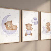 Nursery decor girl purple, nursery decor bear, teddy bear nursery, lilac nursery print, lavender, baby room decor, nursery wall art animals
