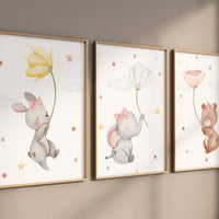 Nursery decor girl animals, flower nursery, animal nursery, girls nursery, Nursery wall art girl elephant, girl nursery wall decor, floral