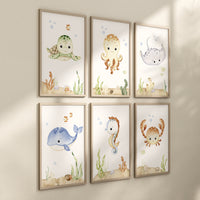 Ocean Animal Prints, Under the Sea Nursery Prints, Sea Animal Wall Art, Playroom Decor, gender neutral nursery, nursery prints, sea themed