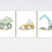 Boy Room Wall Art, Construction Vehicle Nursery Prints, Construction Wall Art, Transportation Print, Truck Wall Art, Nursery Truck Prints