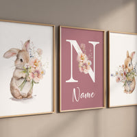 Bunny nursery print, Bunny Floral Watercolor Prints, Nursery wall art girl bunny, bunny nursery decor, Wildflower Nursery, bunny nursery