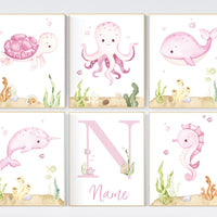 Ocean themed nursery, girl nursery, ocean nursery, under the sea nursery, pink nursery, whale nursery, sea nursery decor, sea turtle