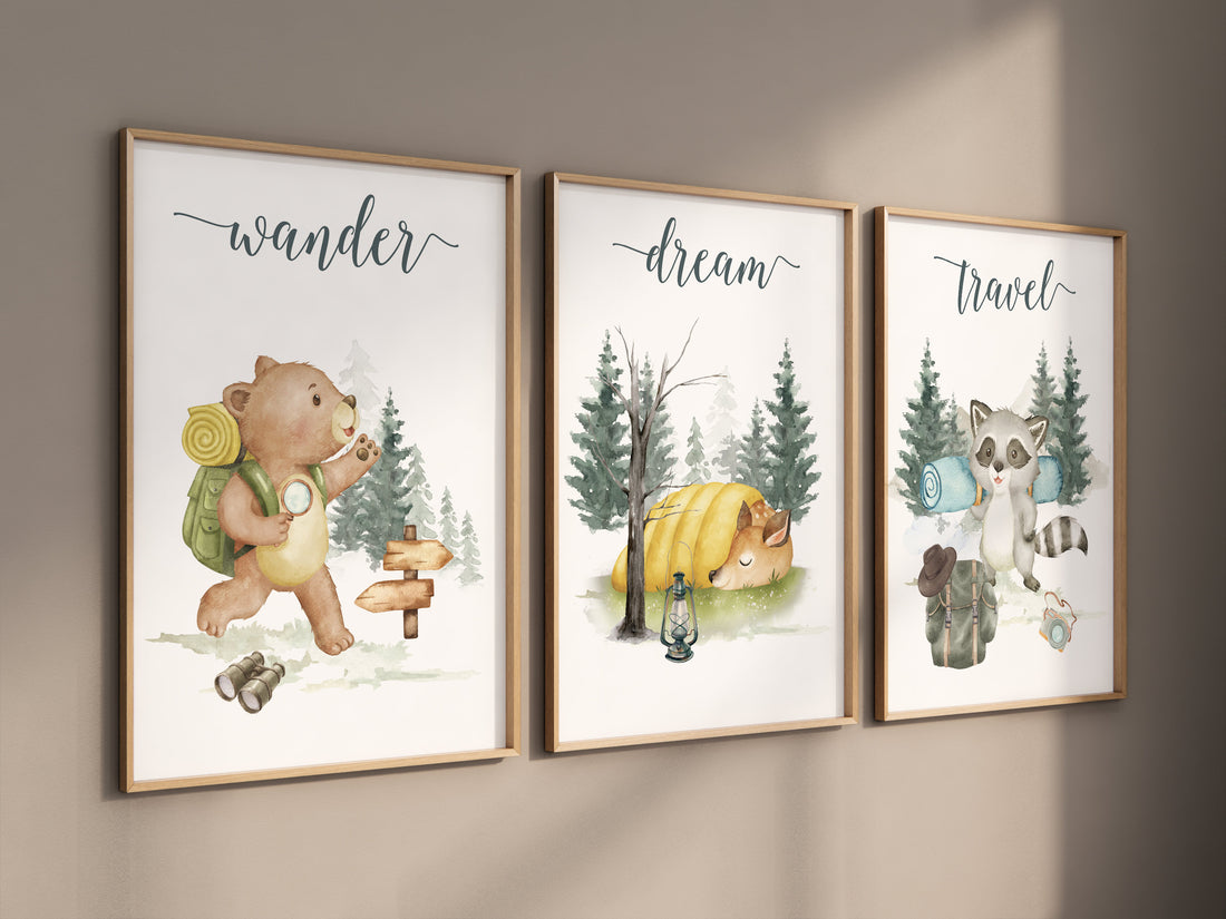 Travel nursery print, Explore nursery wall art, Baby boy nursery, Adventure Set of 3 prints, Camping Prints, Adventure Nursery Decor