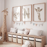 Nursery wall art animals, gray nursery, gender neutral nursery, neutral nursery, beige nursery, baby room, giraffe, elephant, animal prints