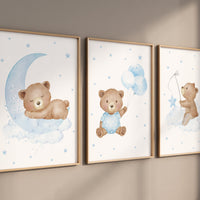 Nursery decor bear, nursery decor boy, bear nursery print, teddy bear decor, nursery wall art animals, boy nursery, blue nursery, baby blue