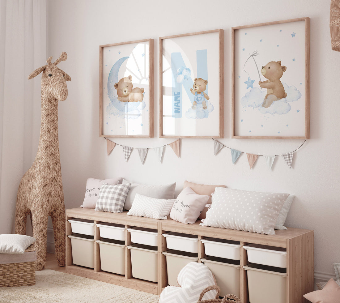 Nursery decor bear, nursery decor boy, bear nursery print, teddy bear decor, nursery wall art animals, boy nursery, blue nursery, baby blue