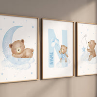 Nursery decor bear, nursery decor boy, bear nursery print, teddy bear decor, nursery wall art animals, boy nursery, blue nursery, baby blue