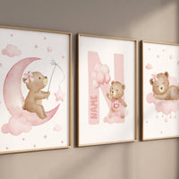 Nursery decor girl wall art, bear nursery print, pink nursery art, bear nursery wall art, teddy bear, nursery wall art, bear print nursery
