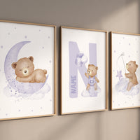 Nursery decor girl purple, nursery decor bear, teddy bear nursery, lilac nursery print, lavender, baby room decor, nursery wall art animals