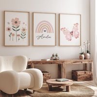 Flower nursery, rainbow nursery, butterfly print, Girl bedroom art, name print, girls room decor, blush nursery, baby girl wall art