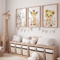 Jungle Animals, Safari Animal Nursery Prints, wildflower nursery, safari animals, safari nursery, flower nursery, animal print, girl nursery