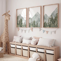 Nursery decor mountain, nursery wall art, tree nursery decor, adventure theme nursery, forest, sage green, beige, woodland prints