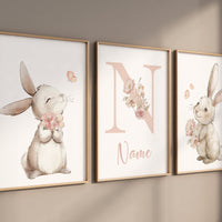 Nursery wall art girl bunny, bunny nursery print, Bunny Floral Watercolor Prints, bunny nursery decor, Wildflower Nursery, bunny nursery