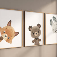 Peeking animals, Nursery Art Prints, peek a boo, woodland animals Nursery Print, Peekaboo Bear, Nursery Decor, Neutral Nursery Decor