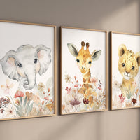Jungle Animals, Safari Animal Nursery Prints, wildflower nursery, safari animals, safari nursery, flower nursery, animal print, girl nursery