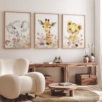 Jungle Animals, Safari Animal Nursery Prints, wildflower nursery, safari animals, safari nursery, flower nursery, animal print, girl nursery