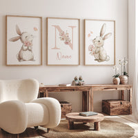 Nursery wall art girl bunny, bunny nursery print, Bunny Floral Watercolor Prints, bunny nursery decor, Wildflower Nursery, bunny nursery