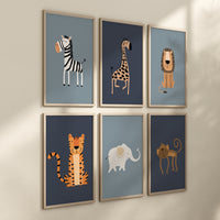 Safari Nursery Wall Prints, Boho Nursery Prints, jungle animals, navy nursery Art, animal Nursery Decor, animal prints