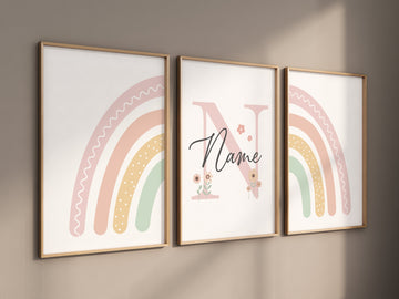 Rainbow wall art, Rainbow nursery print, pastel colors, Pink nursery decor, name print, nursery art, Girl bedroom art, rainbow art