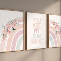 Rainbow print for nursery, girl nursery, pink and teal, floral nursery, rainbow nursery, you are my sunshine, Girl Nursery Decor, rainbow
