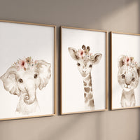 Safari nursery decor, animal prints, Safari animals, elephant nursery, Floral Nursery Prints, neutral nursery, giraffe nursery, beige