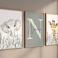 Jungle Animals, Safari Animal Nursery Prints, safari animals, safari nursery, Greenery, gender neutral nursery, Boy Nursery Wall Art
