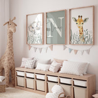 Jungle Animals, Safari Animal Nursery Prints, safari animals, safari nursery, Greenery, gender neutral nursery, Boy Nursery Wall Art