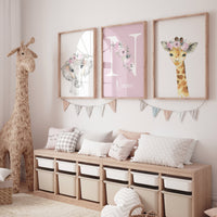 Safari Animals, girl nursery, Animals Prints, Woodland Nursery Decor, Safari Nursery Wall Art, floral animal prints, Pink Safari Animals