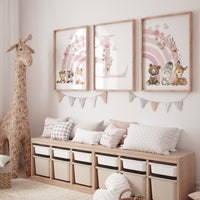 Rainbow nursery, girl nursery, woodland animals, floral nursery, name print, Girl Nursery Decor, rainbow wall art, woodland prints