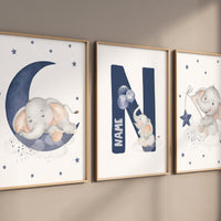 Nursery wall art boys, Elephant nursery, navy blue nursery, boys room decor, nursery prints for boys room, navy nursery, elephant print