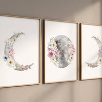 Nursery wall art girl, Moon phases, flower nursery, Moon wall art, botanical nursery, Full moon, Moon print, Moon nursery, girls room