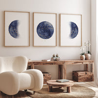 Moon nursery decor, moon print, navy blue nursery, navy gold nursery, full moon print, gender neutral, moon phases, dark blue, moon nursery