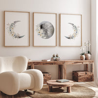 Moon phases, flower nursery, Moon wall art, botanical nursery, Full moon, Moon print, nursery decor girl, Moon nursery, neutral nursery