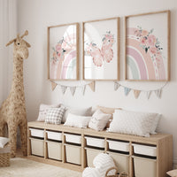 Rainbow print for nursery, girl nursery, pink nursery, floral nursery, butterfly nursery, Girl Nursery Decor, rainbow print, butterfly art