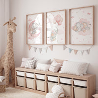 Elephant nursery, pink nursery, Nursery decor girl wall art, elephant prints for nursery, girls room decor, baby girl, moon nursery