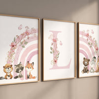 Rainbow nursery, girl nursery, woodland animals, floral nursery, name print, Girl Nursery Decor, rainbow wall art, woodland prints