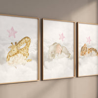 Woodland Animals, Sleeping on Clouds, Woodland Nursery Decor, pink nursery, Animal Nursery wall art, baby girl nursery, girl nursery