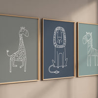 Safari Nursery Wall Prints, Boho Nursery Prints, jungle animals, Sage Green Nursery Art, animal Nursery Decor, animal prints