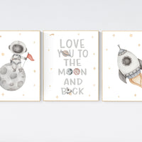 Space Nursery Decor, Outer Space Nursery Wall Art, Boys Room Decor, Rocket Ship, Astronaut print, Kids Room Decor, Space Nursery