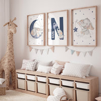 Nursery wall art boys, Elephant nursery, navy blue nursery, boys room decor, nursery prints for boys room, navy nursery, elephant print