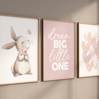 Bunny nursery, blush pink nursery, dream bit little one, heart print, Girl bedroom art, name print, girls room decor, blush nursery